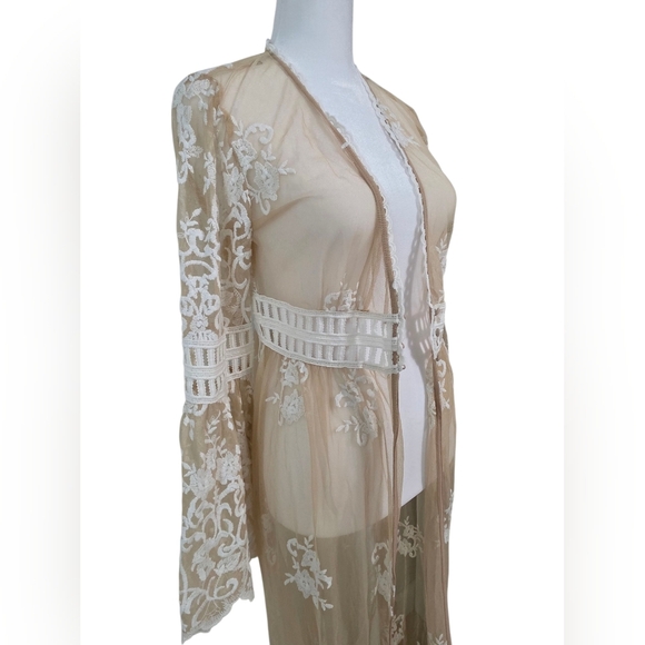 Forever 21 Sheer Lace Long Robe Cardigan Size Small - Picture 4 of 8